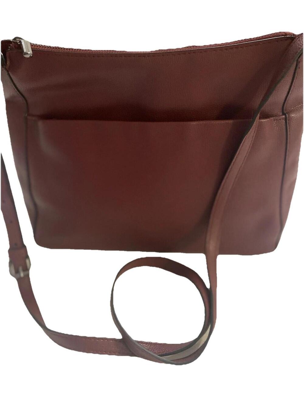 New Day Handbag Crossbody Burgundy 10x8 Inches Faux Leather Zippers and Pockets